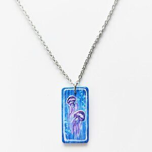 Jellyfish pendant necklace on a small silver chain ✦ Mermaid ocean lover style ✦